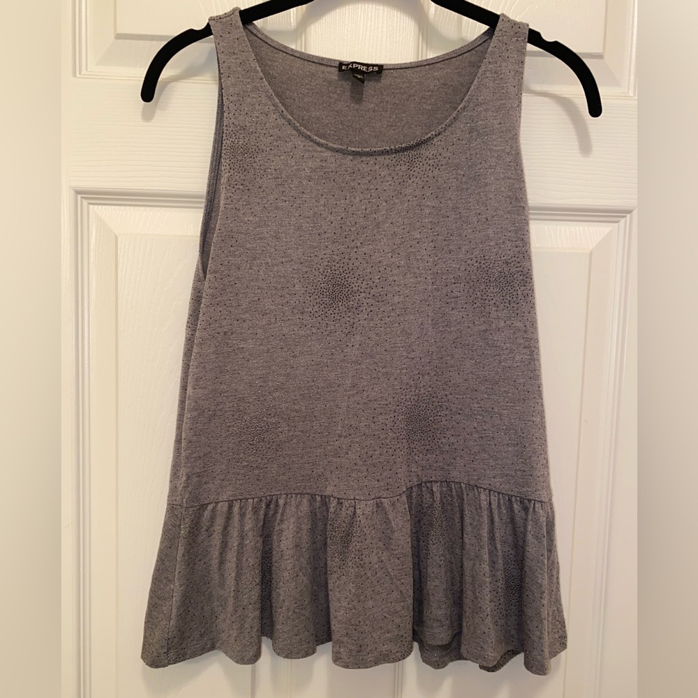 Express Taupe Gray  Black Rhinestone Burst Tank Peplum Blouse